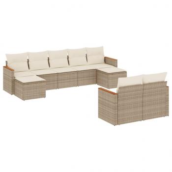 ARDEBO.de - 9-tlg. Garten-Sofagarnitur mit Kissen Beige Poly Rattan