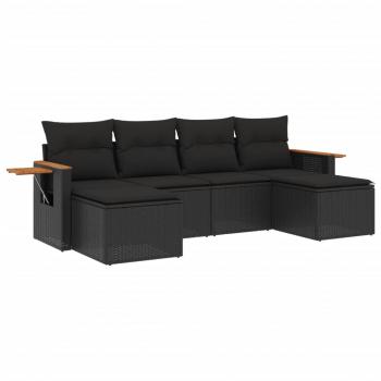 ARDEBO.de - 6-tlg. Garten-Sofagarnitur mit Kissen Schwarz Poly Rattan