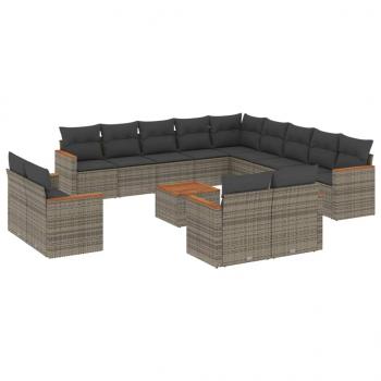 ARDEBO.de - 14-tlg. Garten-Sofagarnitur mit Kissen Grau Poly Rattan