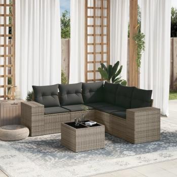 ARDEBO.de - 6-tlg. Garten-Sofagarnitur mit Kissen Grau Poly Rattan