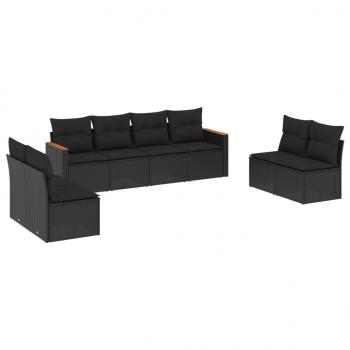 ARDEBO.de - 8-tlg. Garten-Sofagarnitur mit Kissen Schwarz Poly Rattan