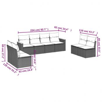 8-tlg. Garten-Sofagarnitur mit Kissen Schwarz Poly Rattan