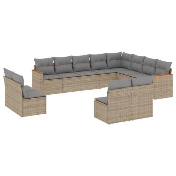 ARDEBO.de - 12-tlg. Garten-Sofagarnitur mit Kissen Beige Poly Rattan