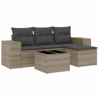 ARDEBO.de - 5-tlg. Garten-Sofagarnitur mit Kissen Grau Poly Rattan