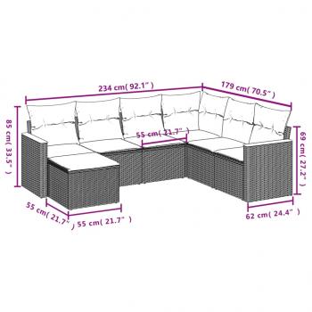 7-tlg. Garten-Sofagarnitur mit Kissen Grau Poly Rattan