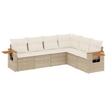 ARDEBO.de - 6-tlg. Garten-Sofagarnitur mit Kissen Beige Poly Rattan