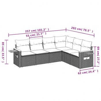 6-tlg. Garten-Sofagarnitur mit Kissen Beige Poly Rattan