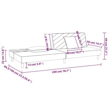 Schlafsofa 2-Sitzer mit 2 Kissen Hellgrau Stoff