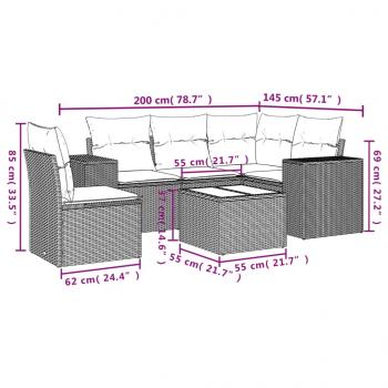 6-tlg. Garten-Sofagarnitur mit Kissen Grau Poly Rattan