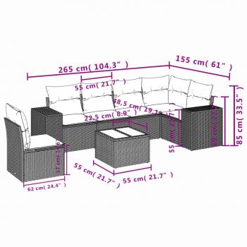 7-tlg. Garten-Sofagarnitur mit Kissen Grau Poly Rattan