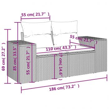 7-tlg. Garten-Sofagarnitur mit Kissen Grau Poly Rattan