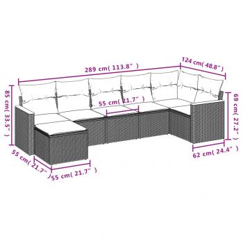 7-tlg. Garten-Sofagarnitur mit Kissen Grau Poly Rattan