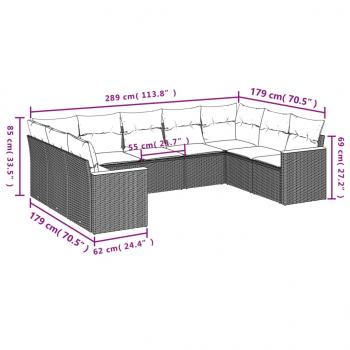 9-tlg. Garten-Sofagarnitur mit Kissen Grau Poly Rattan