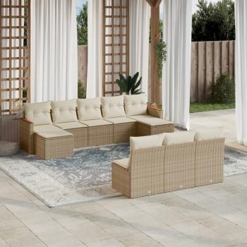 ARDEBO.de - 10-tlg. Garten-Sofagarnitur mit Kissen Beige Poly Rattan