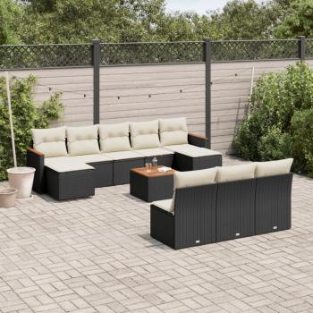 ARDEBO.de - 11-tlg. Garten-Sofagarnitur mit Kissen Schwarz Poly Rattan