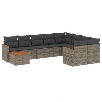 10-tlg. Garten-Sofagarnitur mit Kissen Grau Poly Rattan