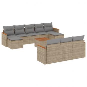 ARDEBO.de - 11-tlg. Garten-Sofagarnitur mit Kissen Beige Poly Rattan