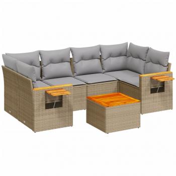 ARDEBO.de - 7-tlg. Garten-Sofagarnitur mit Kissen Beige Poly Rattan