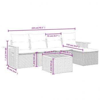 6-tlg. Garten-Sofagarnitur mit Kissen Schwarz Poly Rattan