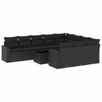 ARDEBO.de - 11-tlg. Garten-Sofagarnitur mit Kissen Schwarz Poly Rattan