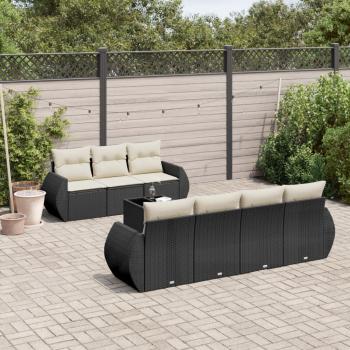 ARDEBO.de - 8-tlg. Garten-Sofagarnitur mit Kissen Schwarz Poly Rattan