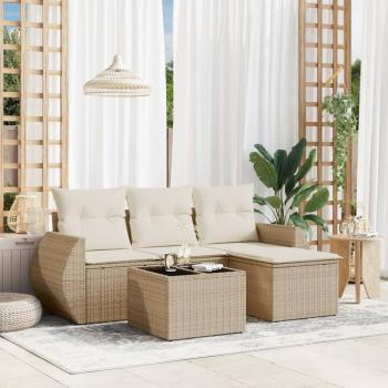 ARDEBO.de - 5-tlg. Garten-Sofagarnitur mit Kissen Beige Poly Rattan