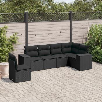 ARDEBO.de - 6-tlg. Garten-Sofagarnitur mit Kissen Schwarz Poly Rattan