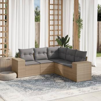 ARDEBO.de - 5-tlg. Garten-Sofagarnitur mit Kissen Beige Poly Rattan