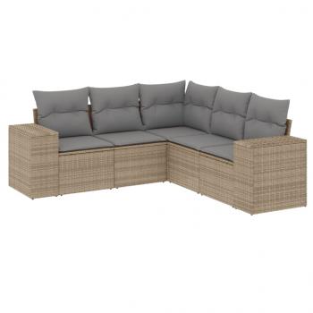 5-tlg. Garten-Sofagarnitur mit Kissen Beige Poly Rattan