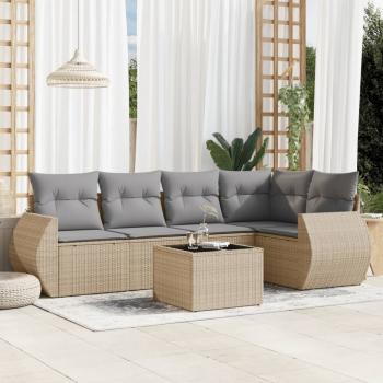 ARDEBO.de - 6-tlg. Garten-Sofagarnitur mit Kissen Beige Poly Rattan