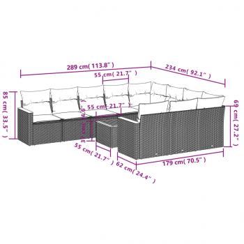 11-tlg. Garten-Sofagarnitur mit Kissen Grau Poly Rattan