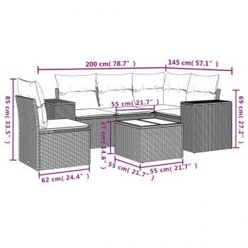 6-tlg. Garten-Sofagarnitur mit Kissen Beige Poly Rattan