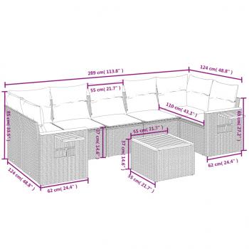 8-tlg. Garten-Sofagarnitur mit Kissen Beige Poly Rattan