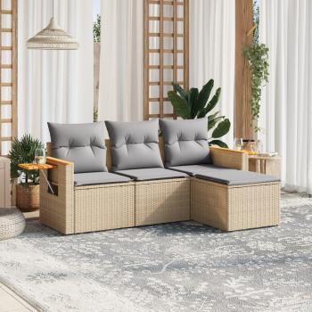 ARDEBO.de - 4-tlg. Garten-Sofagarnitur mit Kissen Beige Poly Rattan