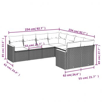 8-tlg. Garten-Sofagarnitur mit Kissen Beige Poly Rattan