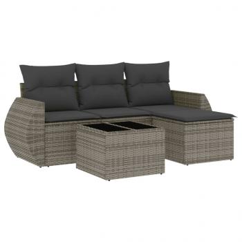 ARDEBO.de - 5-tlg. Garten-Sofagarnitur mit Kissen Grau Poly Rattan