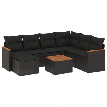 ARDEBO.de - 8-tlg. Garten-Sofagarnitur mit Kissen Schwarz Poly Rattan