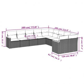 10-tlg. Garten-Sofagarnitur mit Kissen Grau Poly Rattan