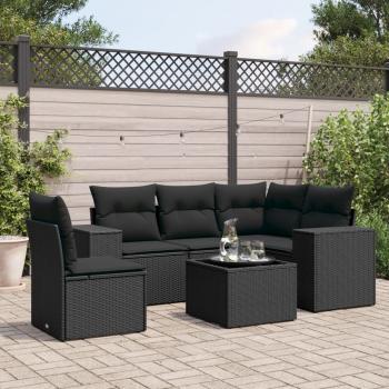 ARDEBO.de - 6-tlg. Garten-Sofagarnitur mit Kissen Schwarz Poly Rattan