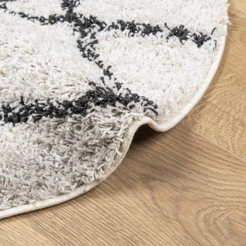 Teppich Shaggy Hochflor Modern Creme und Schwarz Ø 280 cm