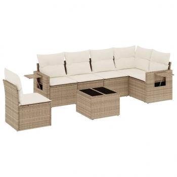 7-tlg. Garten-Sofagarnitur mit Kissen Beige Poly Rattan