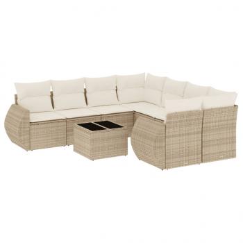 9-tlg. Garten-Sofagarnitur mit Kissen Beige Poly Rattan