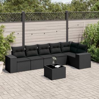 ARDEBO.de - 7-tlg. Garten-Sofagarnitur mit Kissen Schwarz Poly Rattan