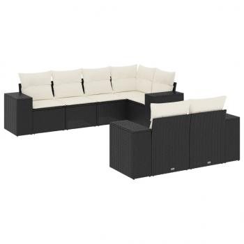 7-tlg. Garten-Sofagarnitur mit Kissen Schwarz Poly Rattan