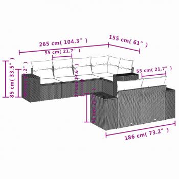 7-tlg. Garten-Sofagarnitur mit Kissen Schwarz Poly Rattan