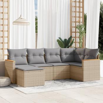 ARDEBO.de - 6-tlg. Garten-Sofagarnitur mit Kissen Beige Poly Rattan