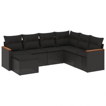 ARDEBO.de - 7-tlg. Garten-Sofagarnitur mit Kissen Schwarz Poly Rattan