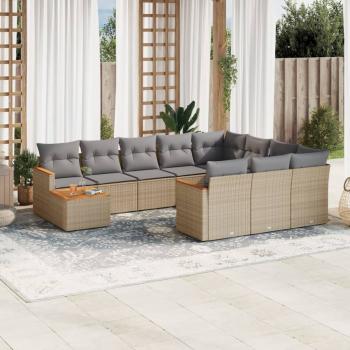 ARDEBO.de - 11-tlg. Garten-Sofagarnitur mit Kissen Beige Poly Rattan