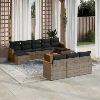 ARDEBO.de - 11-tlg. Garten-Sofagarnitur mit Kissen Grau Poly Rattan