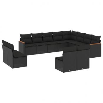 ARDEBO.de - 12-tlg. Garten-Sofagarnitur mit Kissen Schwarz Poly Rattan